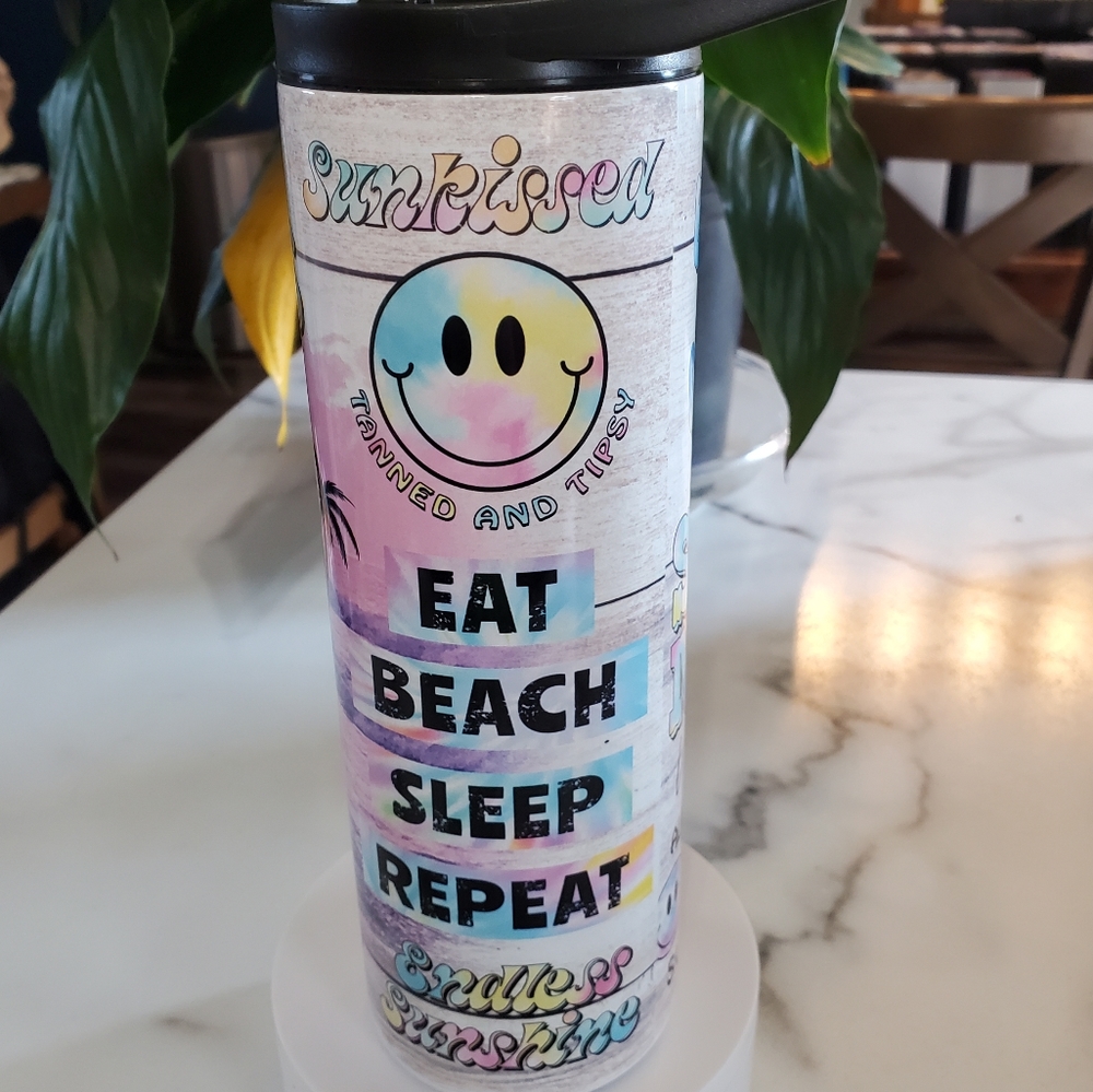 LIFE IS A BEACH ENJOY THE WAVES  Summer Quotes 20oz Tumbler with duo lids 🎉sale